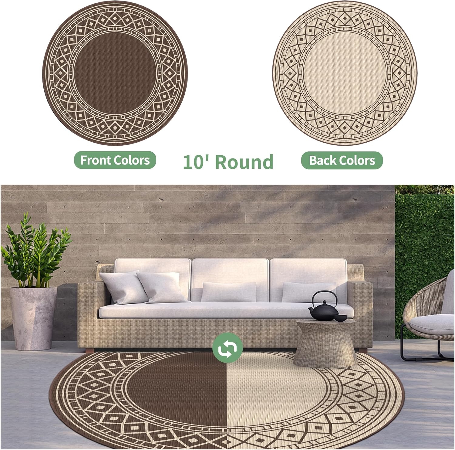 imageGENIMO Outdoor Rug Waterproof 6x9 for Patio Foldable Reversible Plastic Straw Carpet for Travel Trailers Outside Area Mat for Rv Deck Picnic Porch Camper Balcony Beach Purple amp GreyCoffee Beige Natural