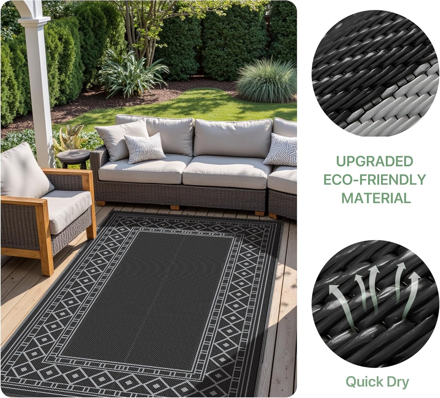 imageGENIMO Outdoor Rug Waterproof 6x9 for Patio Foldable Reversible Plastic Straw Carpet for Travel Trailers Outside Area Mat for Rv Deck Picnic Porch Camper Balcony Beach Purple amp GreyBlack Grey Natural
