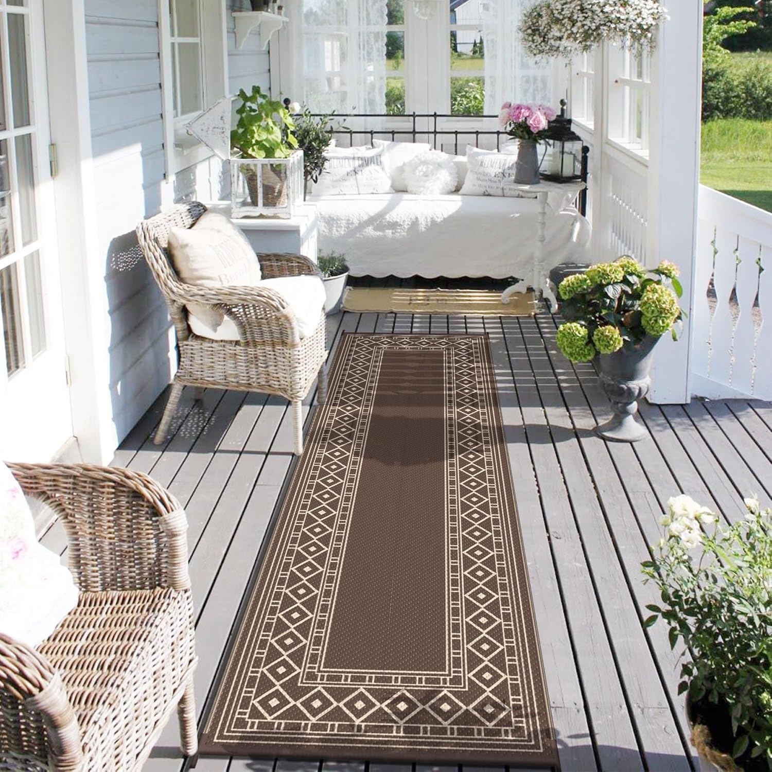 imageGENIMO Outdoor Rug Waterproof 6x9 for Patio Foldable Reversible Plastic Straw Carpet for Travel Trailers Outside Area Mat for Rv Deck Picnic Porch Camper Balcony Beach Purple amp GreyCoffee Beige Natural