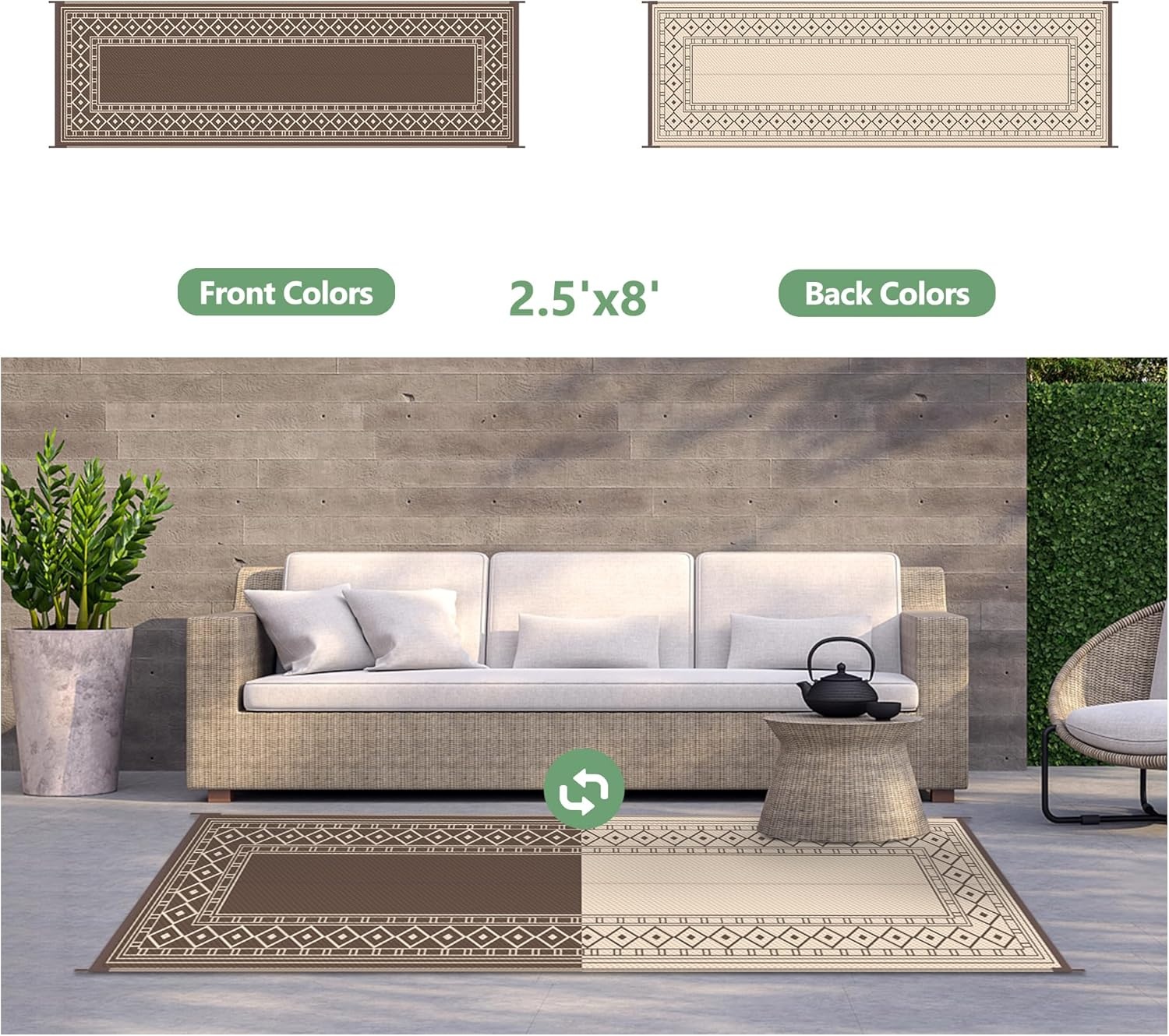 imageGENIMO Outdoor Rug Waterproof 6x9 for Patio Foldable Reversible Plastic Straw Carpet for Travel Trailers Outside Area Mat for Rv Deck Picnic Porch Camper Balcony Beach Purple amp GreyCoffee Beige Natural