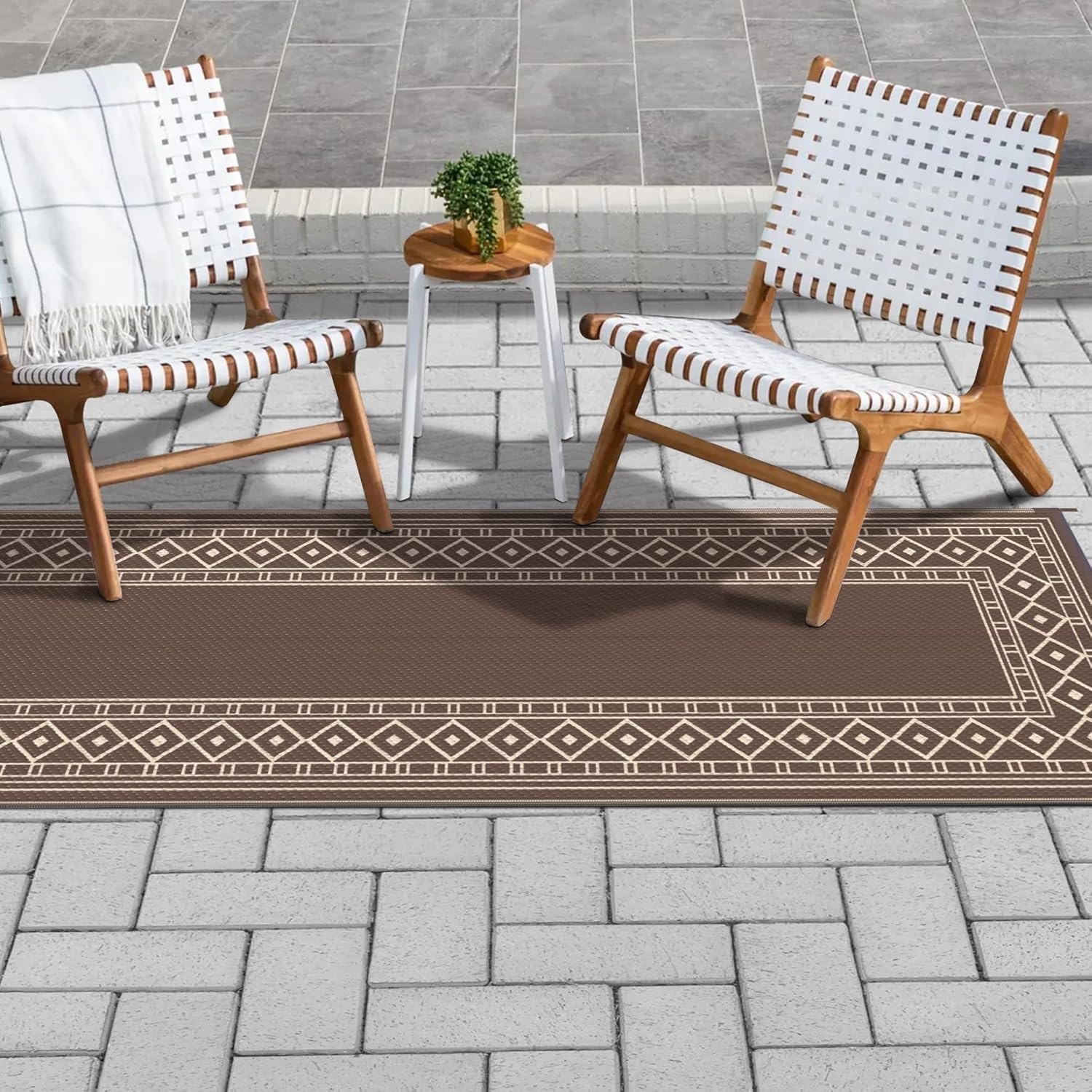 imageGENIMO Outdoor Rug Waterproof 6x9 for Patio Foldable Reversible Plastic Straw Carpet for Travel Trailers Outside Area Mat for Rv Deck Picnic Porch Camper Balcony Beach Purple amp GreyCoffee Beige Natural
