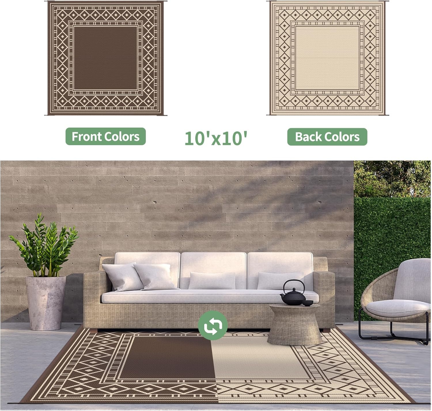 imageGENIMO Outdoor Rug Waterproof 6x9 for Patio Foldable Reversible Plastic Straw Carpet for Travel Trailers Outside Area Mat for Rv Deck Picnic Porch Camper Balcony Beach Purple amp GreyCoffee Beige Natural