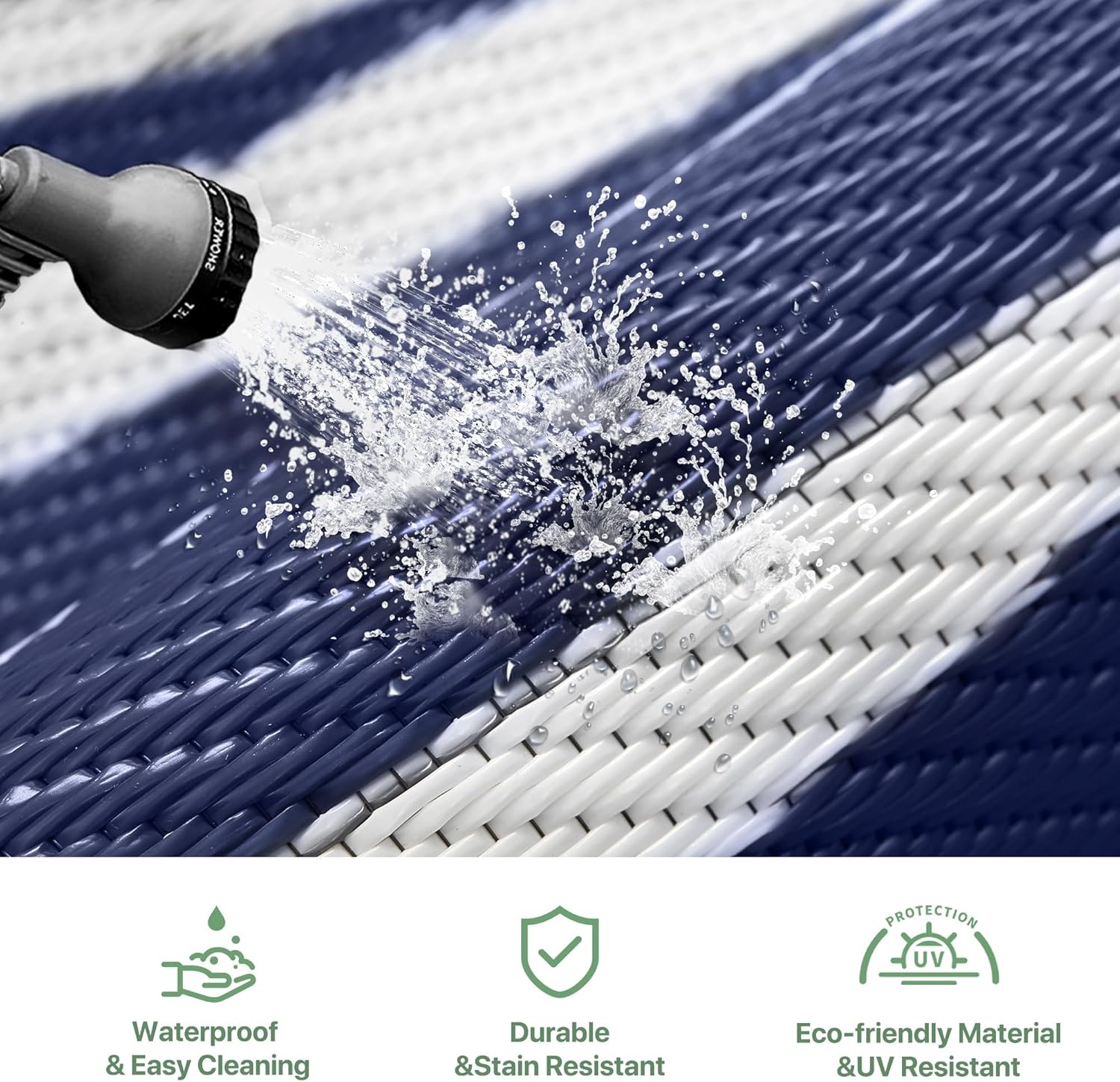 imageGENIMO Outdoor Rug Waterproof 6x9 for Patio Foldable Reversible Plastic Straw Carpet for Travel Trailers Outside Area Mat for Rv Deck Picnic Porch Camper Balcony Beach Purple amp GreyNavy Blue White Natural