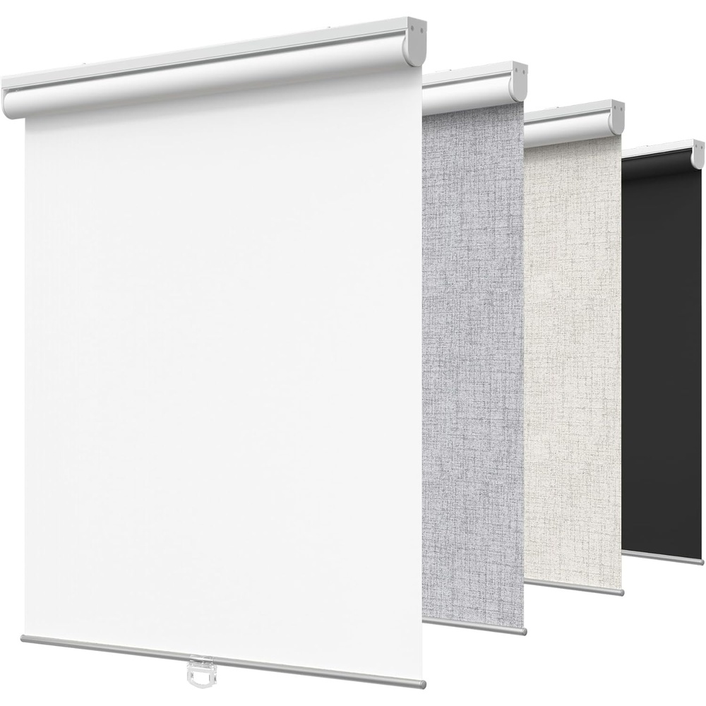 imageGENIMO 100 Blackout Roller Window Shades Window Blinds Cordless with Thermal Insulated UV Protection Fabric Mini French Door Blinds for Home Bedroom Office White 70 W X 72 HWhite