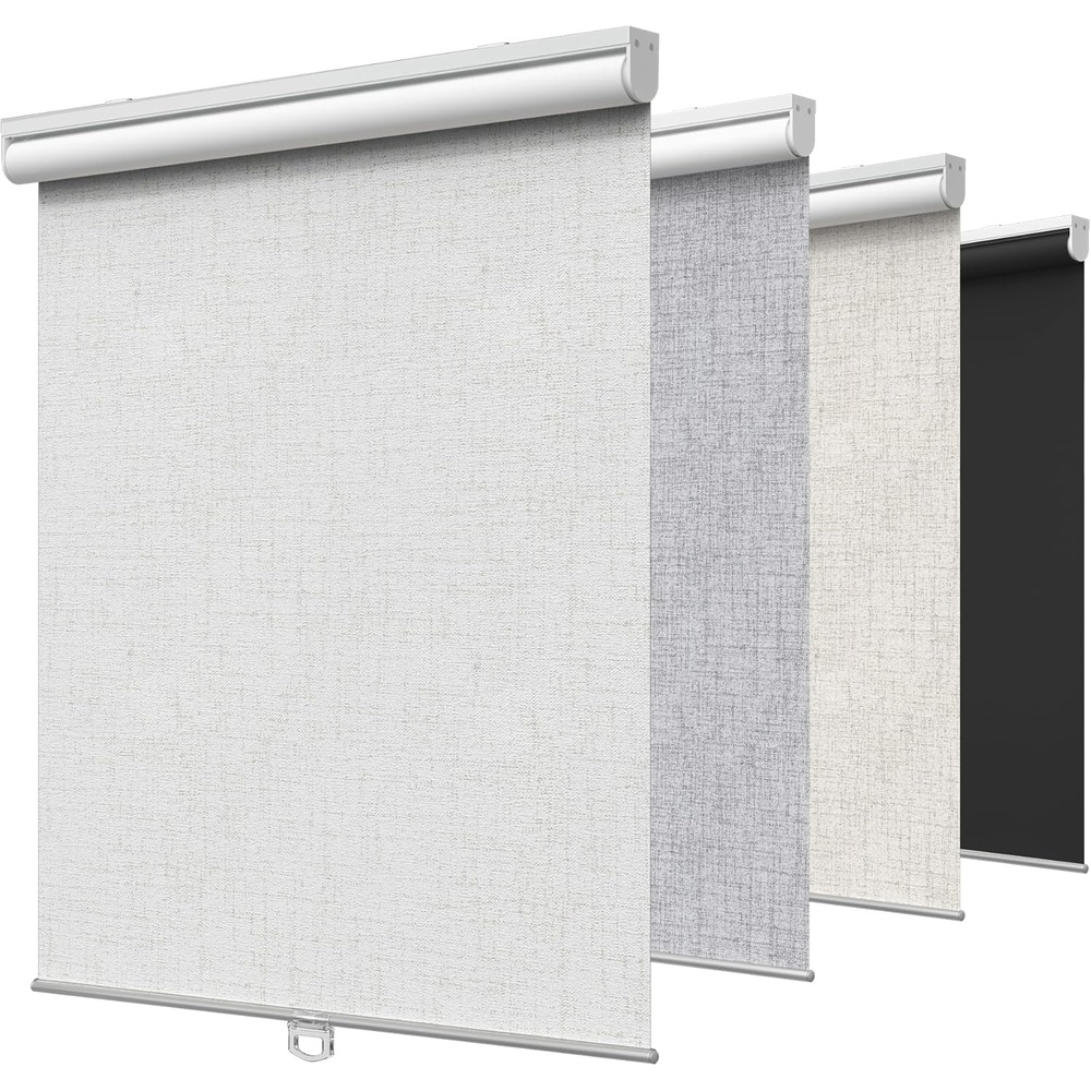 imageGENIMO 100 Blackout Roller Window Shades Window Blinds Cordless with Thermal Insulated UV Protection Fabric Mini French Door Blinds for Home Bedroom Office White 70 W X 72 HLinen White