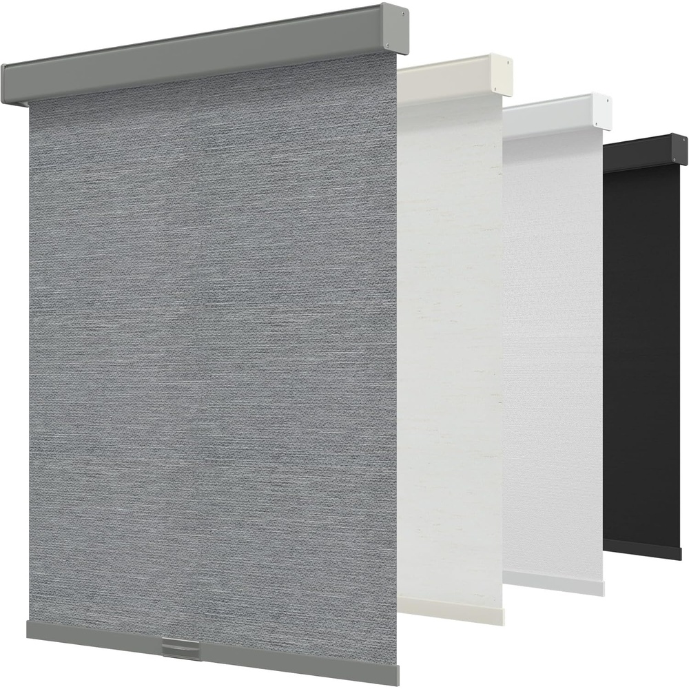 imageGENIMO 100 Blackout Roller Window Shades Window Blinds Cordless with Thermal Insulated UV Protection Fabric Mini French Door Blinds for Home Bedroom Office White 70 W X 72 HGreyaluminum Cover