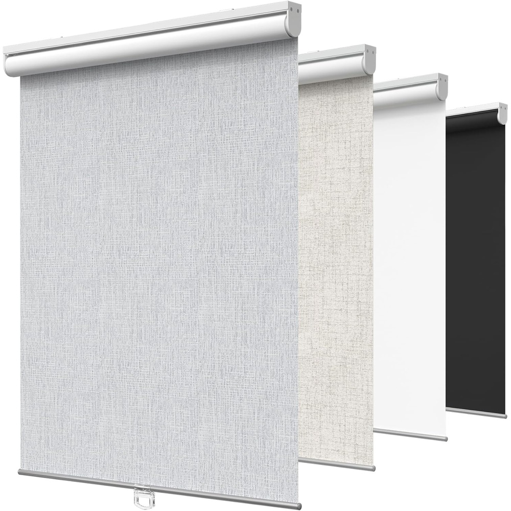 imageGENIMO 100 Blackout Roller Window Shades Window Blinds Cordless with Thermal Insulated UV Protection Fabric Mini French Door Blinds for Home Bedroom Office White 70 W X 72 HLight Grey