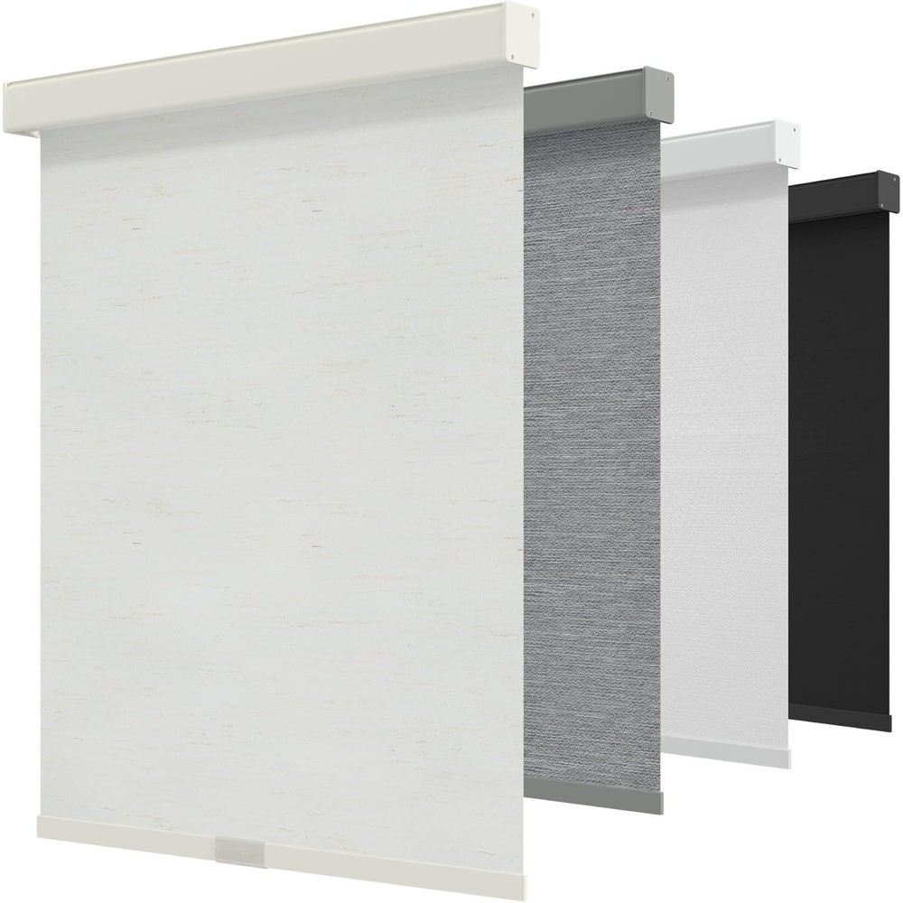 imageGENIMO 100 Blackout Roller Window Shades Window Blinds Cordless with Thermal Insulated UV Protection Fabric Mini French Door Blinds for Home Bedroom Office White 70 W X 72 HLinen Beigealuminum Cover