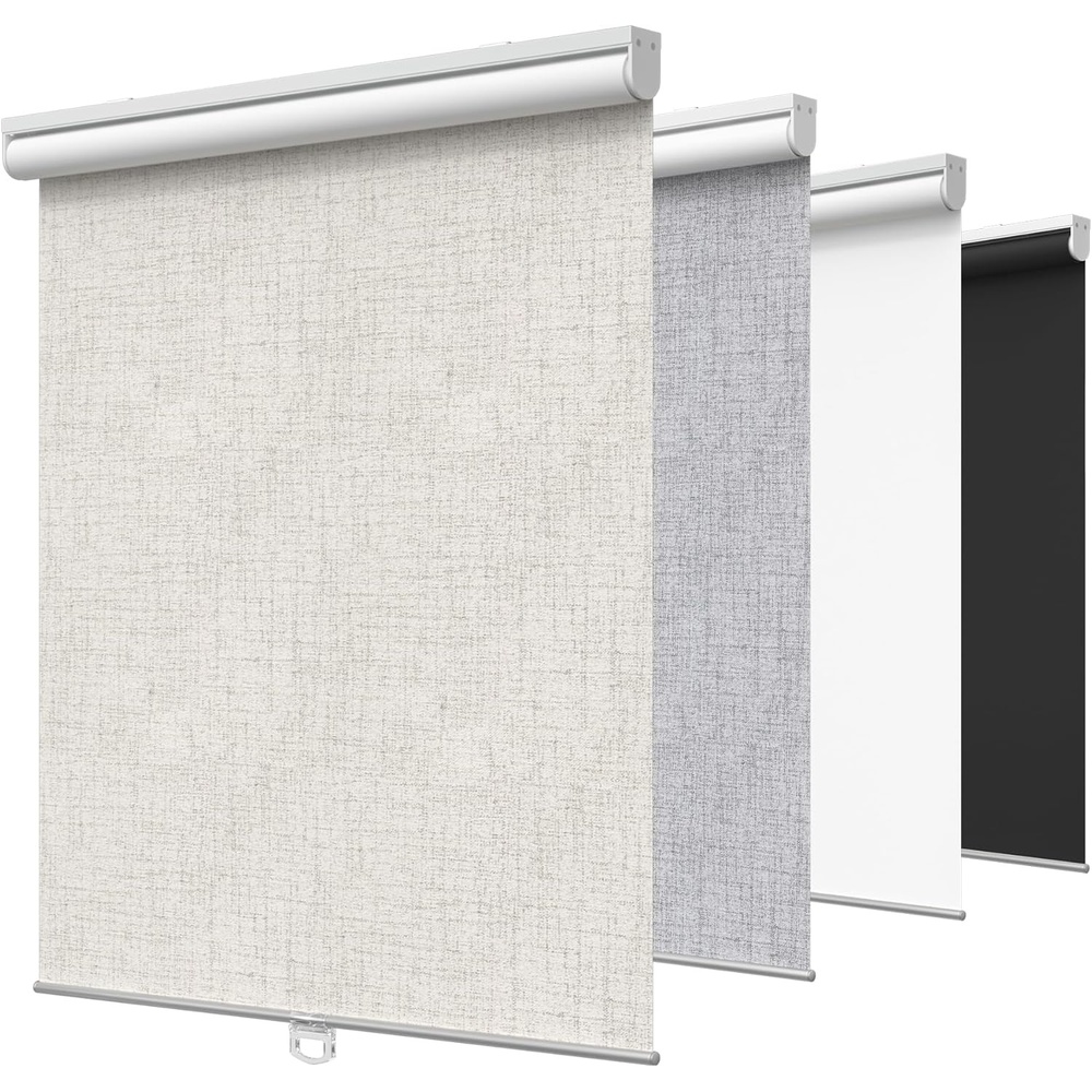 imageGENIMO 100 Blackout Roller Window Shades Window Blinds Cordless with Thermal Insulated UV Protection Fabric Mini French Door Blinds for Home Bedroom Office White 70 W X 72 HIvory White