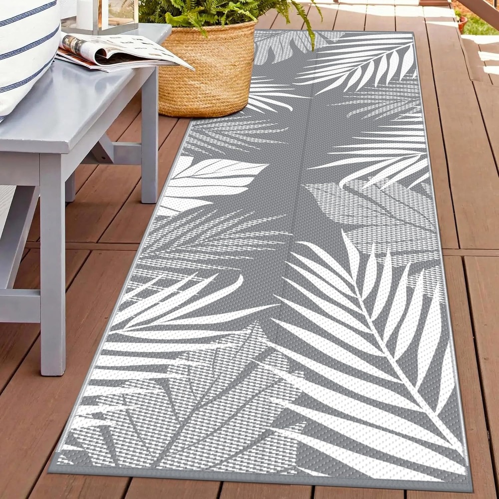 imageGENIMO Outdoor Rug 6 x 9 Waterproof for Patio Clearance Reversible Plastic Straw Camping Mat Lightweight Carpet for Rv Camper Deck Porch Picnic Balcony Beach KBlue amp WhiteGrey White Waterproof