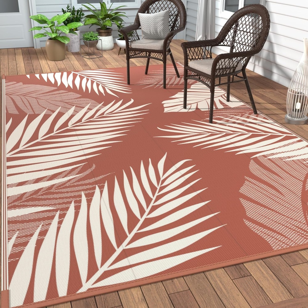 imageGENIMO Outdoor Rug 6 x 9 Waterproof for Patio Clearance Reversible Plastic Straw Camping Mat Lightweight Carpet for Rv Camper Deck Porch Picnic Balcony Beach KBlue amp WhiteBrick  Red  Waterproof
