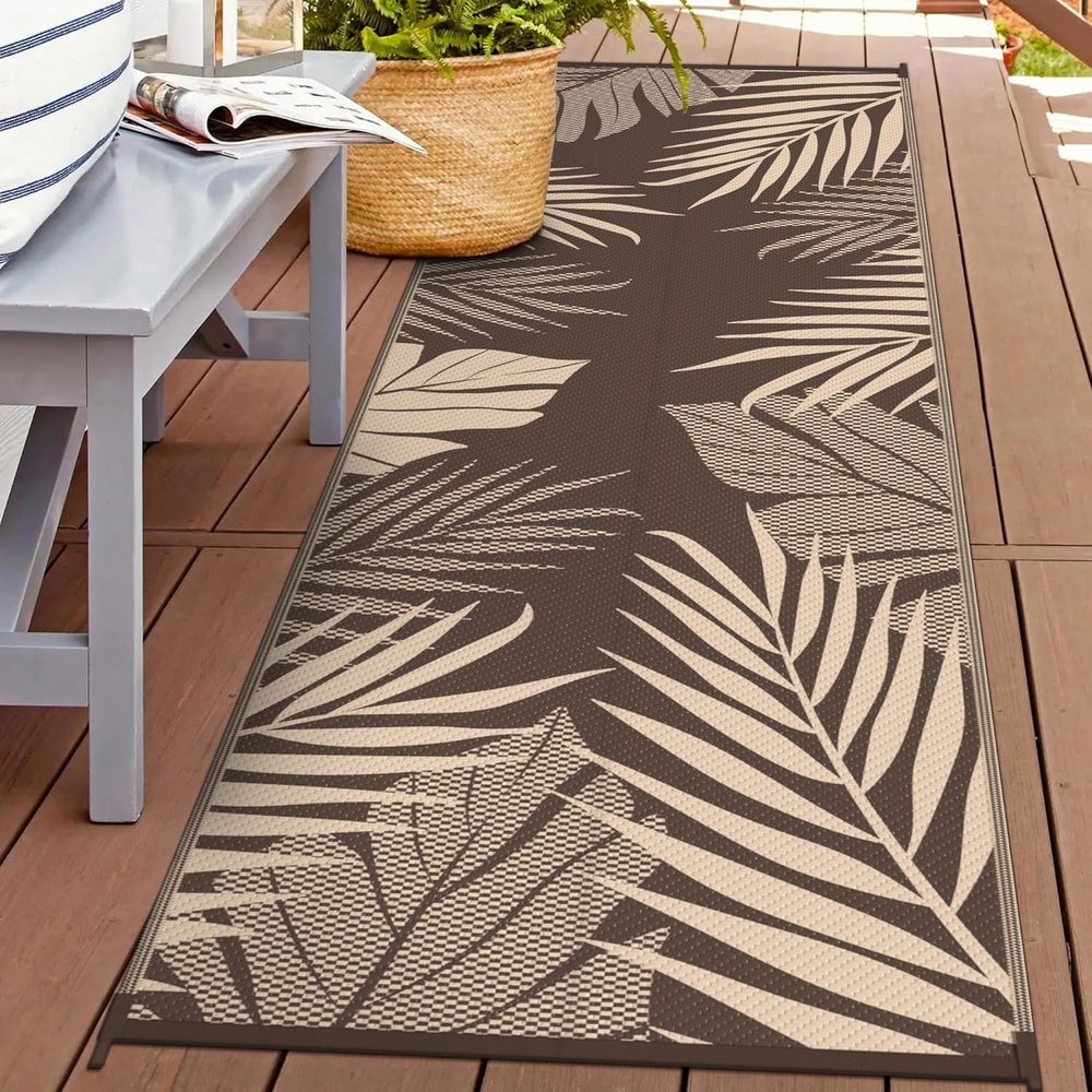 imageGENIMO Outdoor Rug 6 x 9 Waterproof for Patio Clearance Reversible Plastic Straw Camping Mat Lightweight Carpet for Rv Camper Deck Porch Picnic Balcony Beach KBlue amp WhiteCoffee Beige Waterproof