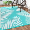 GENIMO Outdoor Rug 6′ x 9′ Waterproof for Patio Clearance, Reversible Plastic Straw Camping Mat, Lightweight Carpet for Rv, Camper, Deck, Porch, Picnic, Balcony, Beach, K.Blue & White(Aqua Blue & White | Waterproof)
