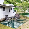 GENIMO Outdoor Rug 6′ x 9′ Waterproof for Patio Clearance, Reversible Plastic Straw Camping Mat, Lightweight Carpet for Rv, Camper, Deck, Porch, Picnic, Balcony, Beach, K.Blue & White(Yellow & Green | Waterproof)