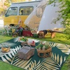GENIMO Outdoor Rug 6′ x 9′ Waterproof for Patio Clearance, Reversible Plastic Straw Camping Mat, Lightweight Carpet for Rv, Camper, Deck, Porch, Picnic, Balcony, Beach, K.Blue & White(Yellow & Green | Waterproof)