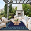 GENIMO Outdoor Rug Waterproof 6’x9′ for Patio, Foldable Reversible Plastic Straw Carpet for Travel Trailers, Outside Area Mat for Rv, Deck, Picnic, Porch, Camper, Balcony, Beach, Purple & Grey(Navy Blue & Jade Green | Natural)