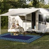 GENIMO Outdoor Rug Waterproof 6’x9′ for Patio, Foldable Reversible Plastic Straw Carpet for Travel Trailers, Outside Area Mat for Rv, Deck, Picnic, Porch, Camper, Balcony, Beach, Purple & Grey(Navy Blue & Jade Green | Natural)