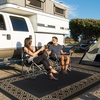 GENIMO Outdoor Rug Waterproof 6’x9′ for Patio, Foldable Reversible Plastic Straw Carpet for Travel Trailers, Outside Area Mat for Rv, Deck, Picnic, Porch, Camper, Balcony, Beach, Purple & Grey(Black & Brown-n)