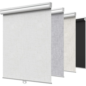 GENIMO 100% Blackout Roller Window Shades, Window Blinds Cordless with Thermal Insulated, UV Protection Fabric, Mini French Door Blinds for Home, Bedroom, Office, White, 70″ W X 72″ H(Linen White)
