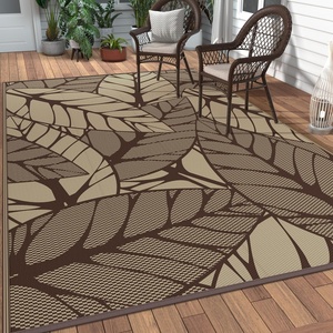 GENIMO Outdoor Rug 6′ x 9′ Waterproof for Patio Clearance, Reversible Plastic Straw Camping Mat, Lightweight Carpet for Rv, Camper, Deck, Porch, Picnic, Balcony, Beach, K.Blue & White(F.coffee & Beige)