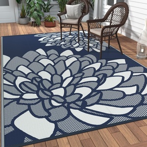 GENIMO Outdoor Rug 6′ x 9′ Waterproof for Patio Clearance, Reversible Plastic Straw Camping Mat, Lightweight Carpet for Rv, Camper, Deck, Porch, Picnic, Balcony, Beach, K.Blue & White(L.blue & White)