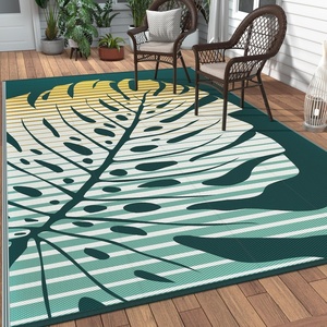 GENIMO Outdoor Rug 6′ x 9′ Waterproof for Patio Clearance, Reversible Plastic Straw Camping Mat, Lightweight Carpet for Rv, Camper, Deck, Porch, Picnic, Balcony, Beach, K.Blue & White(J.yellow & Green)