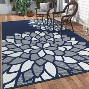 GENIMO Outdoor Rug 6′ x 9′ Waterproof for Patio Clearance, Reversible Plastic Straw Camping Mat, Lightweight Carpet for Rv, Camper, Deck, Porch, Picnic, Balcony, Beach, K.Blue & White(K.blue & White)