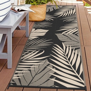 GENIMO Outdoor Rug 6′ x 9′ Waterproof for Patio Clearance, Reversible Plastic Straw Camping Mat, Lightweight Carpet for Rv, Camper, Deck, Porch, Picnic, Balcony, Beach, K.Blue & White(Black & Beige | Waterproof)