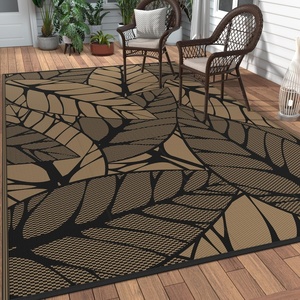 GENIMO Outdoor Rug 6′ x 9′ Waterproof for Patio Clearance, Reversible Plastic Straw Camping Mat, Lightweight Carpet for Rv, Camper, Deck, Porch, Picnic, Balcony, Beach, K.Blue & White(F.black & Brown)