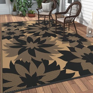GENIMO Outdoor Rug 6′ x 9′ Waterproof for Patio Clearance, Reversible Plastic Straw Camping Mat, Lightweight Carpet for Rv, Camper, Deck, Porch, Picnic, Balcony, Beach, K.Blue & White(I.black & Brown)