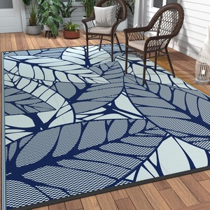 GENIMO Outdoor Rug 6′ x 9′ Waterproof for Patio Clearance, Reversible Plastic Straw Camping Mat, Lightweight Carpet for Rv, Camper, Deck, Porch, Picnic, Balcony, Beach, K.Blue & White(F.blue & White)