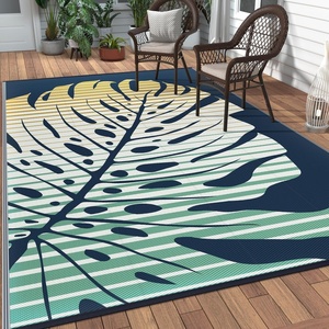 GENIMO Outdoor Rug 6′ x 9′ Waterproof for Patio Clearance, Reversible Plastic Straw Camping Mat, Lightweight Carpet for Rv, Camper, Deck, Porch, Picnic, Balcony, Beach, K.Blue & White(J.yellow & Blue)