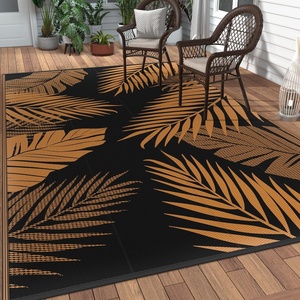 GENIMO Outdoor Rug 6′ x 9′ Waterproof for Patio Clearance, Reversible Plastic Straw Camping Mat, Lightweight Carpet for Rv, Camper, Deck, Porch, Picnic, Balcony, Beach, K.Blue & White(Orange & Black | Waterproof)