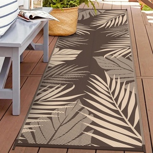 GENIMO Outdoor Rug 6′ x 9′ Waterproof for Patio Clearance, Reversible Plastic Straw Camping Mat, Lightweight Carpet for Rv, Camper, Deck, Porch, Picnic, Balcony, Beach, K.Blue & White(Coffee & Beige | Waterproof)