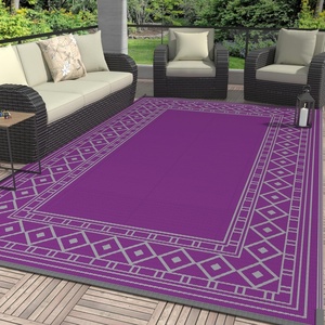 GENIMO Outdoor Rug Waterproof 6’x9′ for Patio, Foldable Reversible Plastic Straw Carpet for Travel Trailers, Outside Area Mat for Rv, Deck, Picnic, Porch, Camper, Balcony, Beach, Purple & Grey(Purple & Grey | Natural)