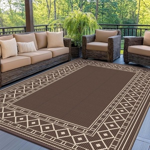GENIMO Outdoor Rug Waterproof 6’x9′ for Patio, Foldable Reversible Plastic Straw Carpet for Travel Trailers, Outside Area Mat for Rv, Deck, Picnic, Porch, Camper, Balcony, Beach, Purple & Grey(Coffee & Beige | Natural)