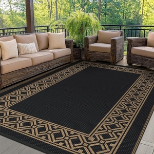 GENIMO Outdoor Rug Waterproof 6’x9′ for Patio, Foldable Reversible Plastic Straw Carpet for Travel Trailers, Outside Area Mat for Rv, Deck, Picnic, Porch, Camper, Balcony, Beach, Purple & Grey(Black & Brown-n)