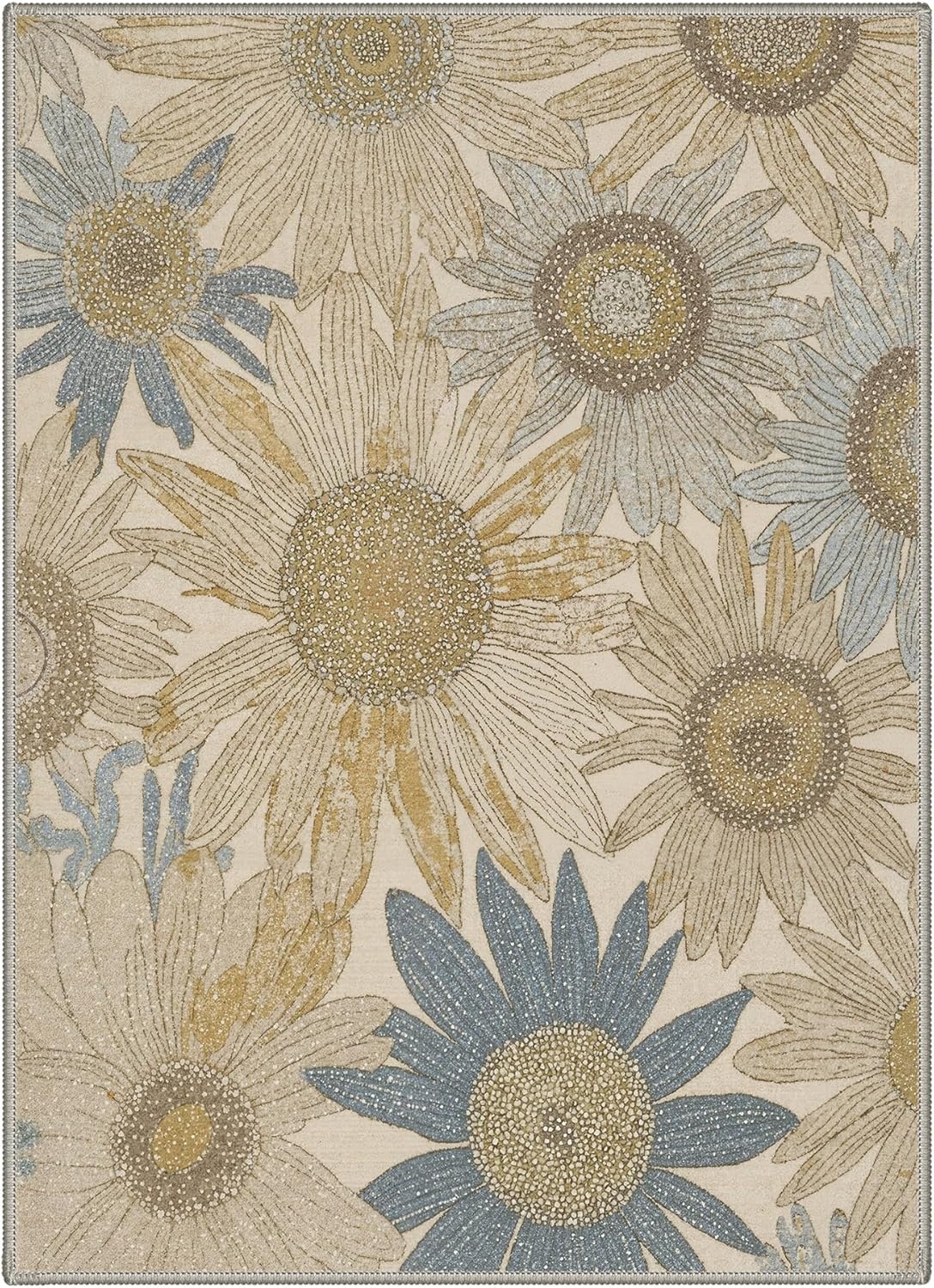 image:imageGENIMO 5X7 Area Rugs for Living Room Machine Washable Modern Botanical Non Slip Low Pile Soft Rugs Vintage Floral Carpet for Bedroom Dining Room Home Office Warm BeigeWarm Beige