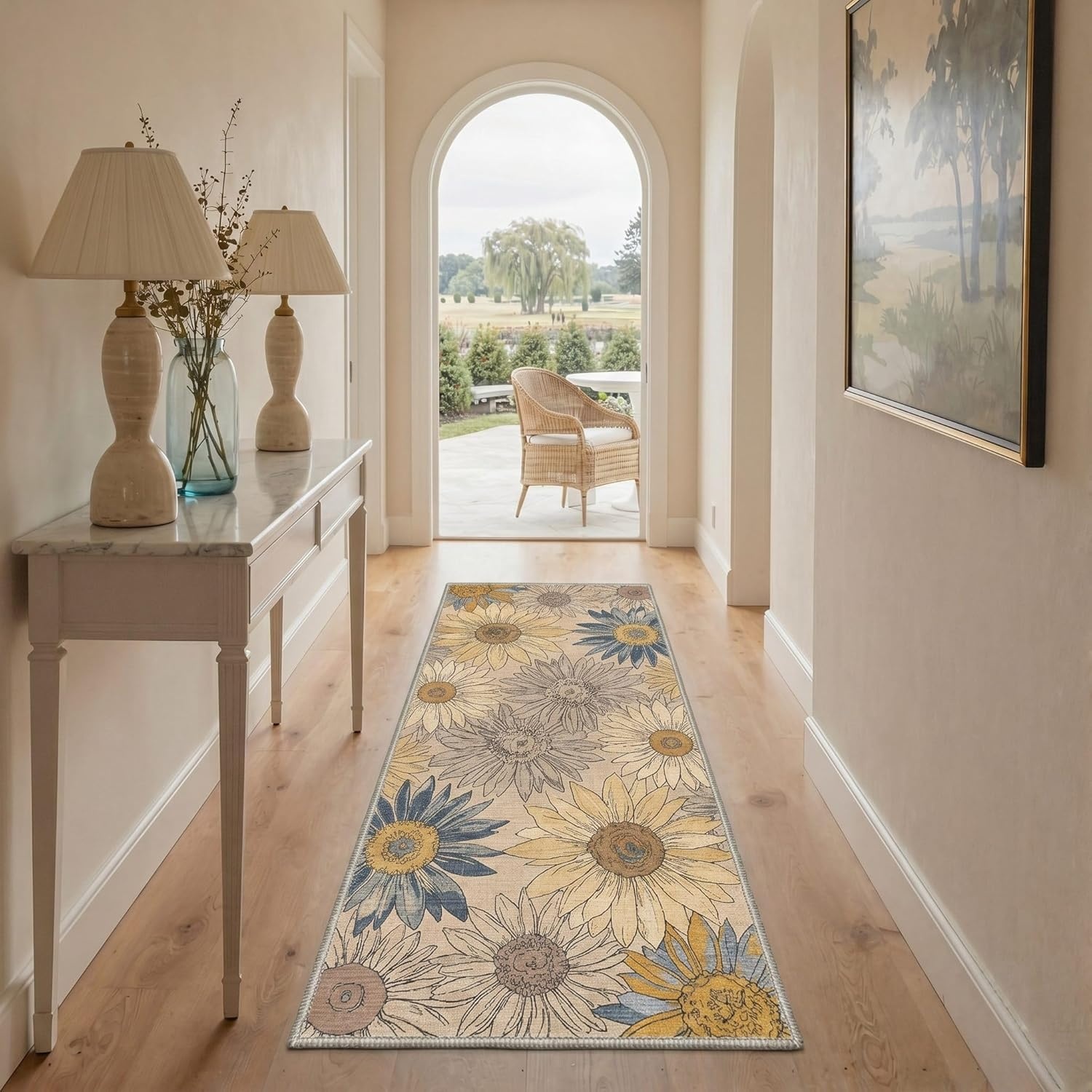image:imageGENIMO 5X7 Area Rugs for Living Room Machine Washable Modern Botanical Non Slip Low Pile Soft Rugs Vintage Floral Carpet for Bedroom Dining Room Home Office Warm BeigeWarm Beige