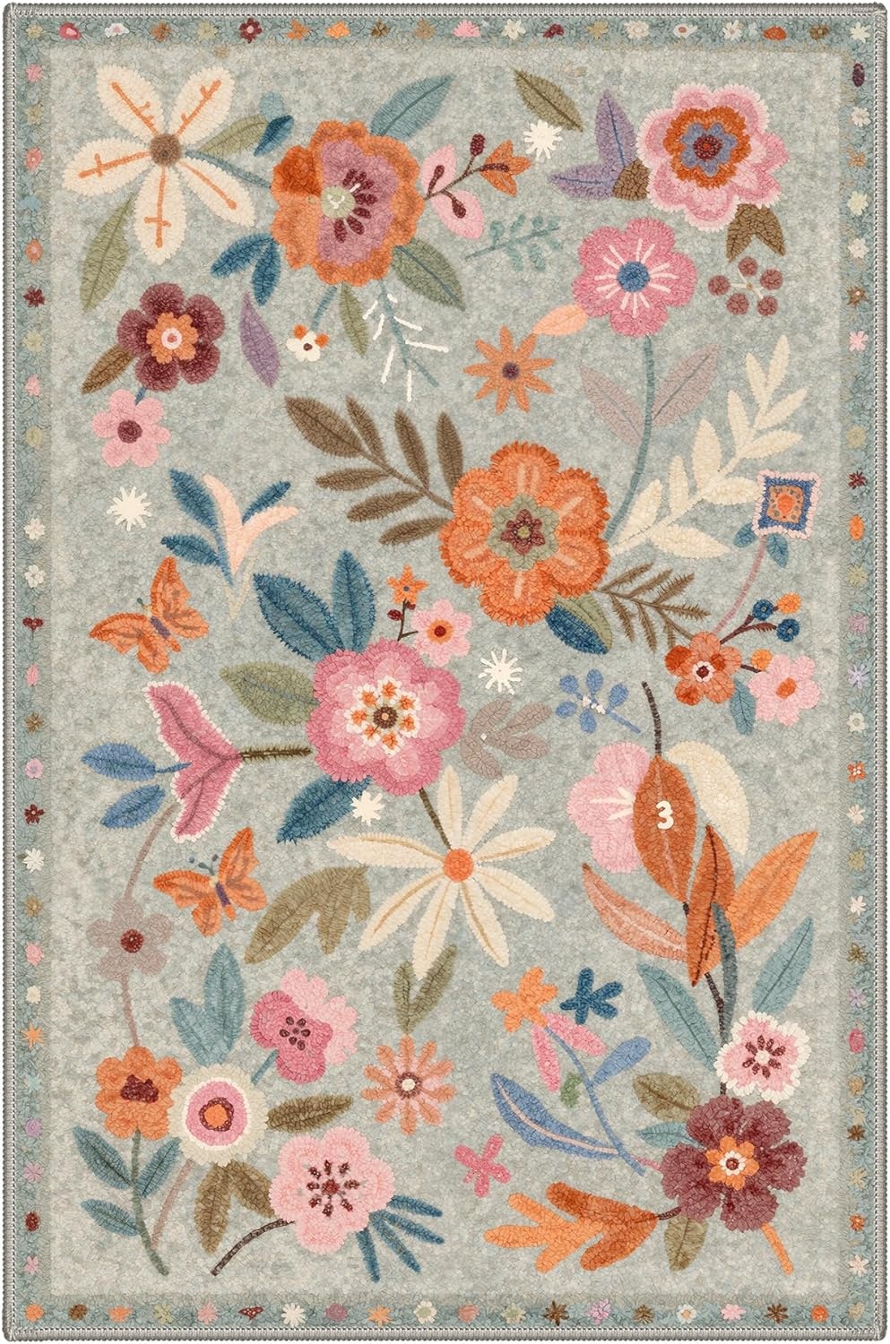 image:imageGENIMO 5X7 Area Rugs for Living Room Machine Washable Modern Botanical Non Slip Low Pile Soft Rugs Vintage Floral Carpet for Bedroom Dining Room Home Office Warm BeigeDusty Blue