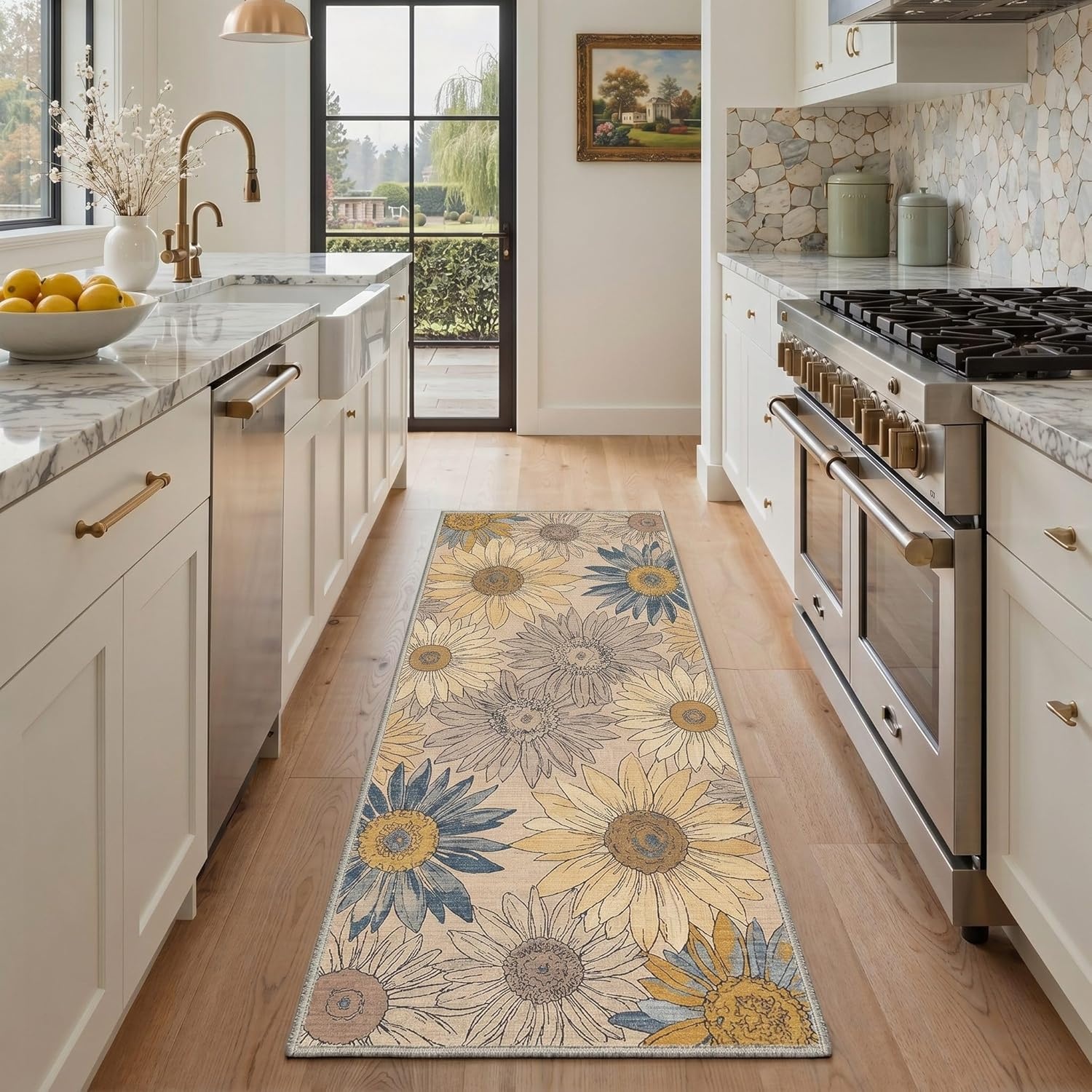 image:imageGENIMO 5X7 Area Rugs for Living Room Machine Washable Modern Botanical Non Slip Low Pile Soft Rugs Vintage Floral Carpet for Bedroom Dining Room Home Office Warm BeigeWarm Beige