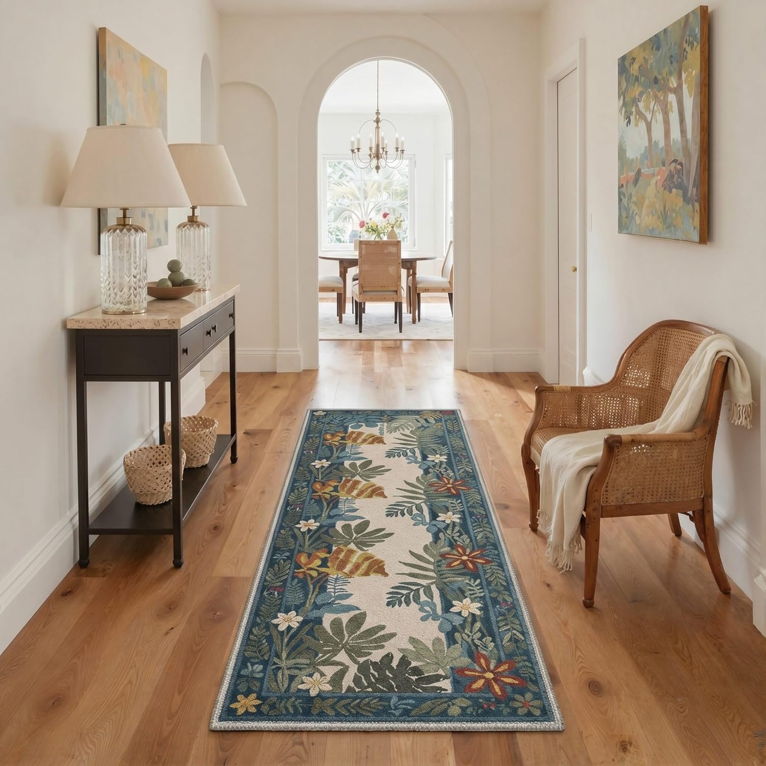 image:imageGENIMO 5X7 Area Rugs for Living Room Machine Washable Modern Botanical Non Slip Low Pile Soft Rugs Vintage Floral Carpet for Bedroom Dining Room Home Office Warm BeigeDusty Teal1