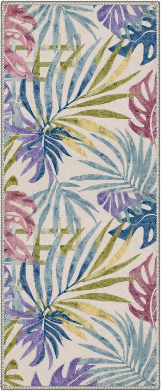 image:imageGENIMO 5X7 Area Rugs for Living Room Machine Washable Modern Botanical Non Slip Low Pile Soft Rugs Vintage Floral Carpet for Bedroom Dining Room Home Office Warm BeigeMuted Pastel