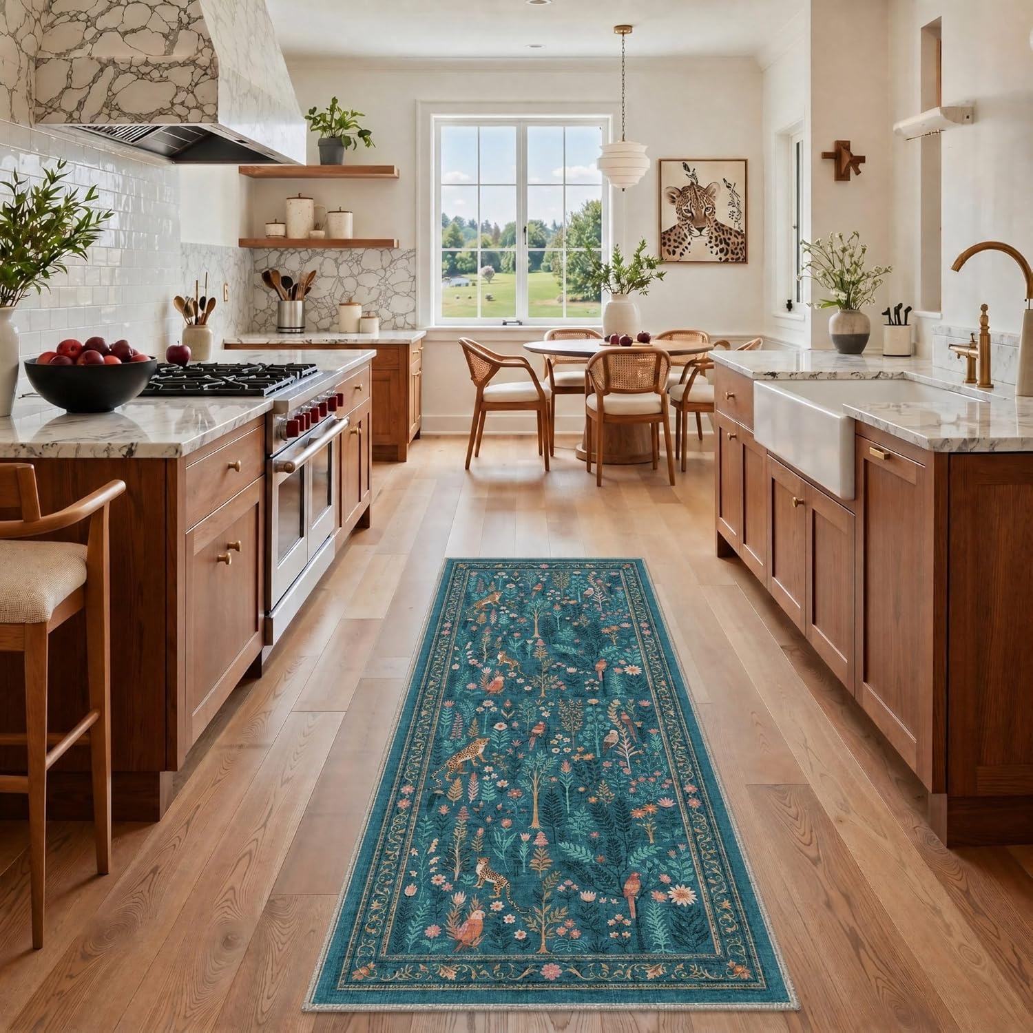 image:imageGENIMO 5X7 Area Rugs for Living Room Machine Washable Modern Botanical Non Slip Low Pile Soft Rugs Vintage Floral Carpet for Bedroom Dining Room Home Office Warm BeigeDusty Teal