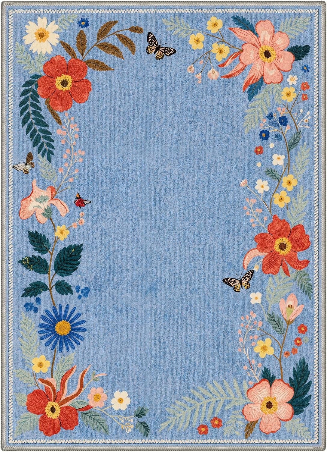 image:imageGENIMO 5X7 Area Rugs for Living Room Machine Washable Modern Botanical Non Slip Low Pile Soft Rugs Vintage Floral Carpet for Bedroom Dining Room Home Office Warm BeigeDusty Blue2