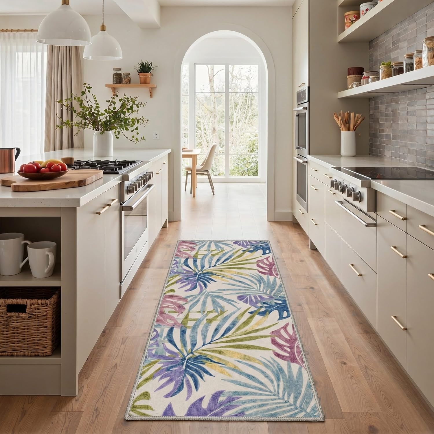 image:imageGENIMO 5X7 Area Rugs for Living Room Machine Washable Modern Botanical Non Slip Low Pile Soft Rugs Vintage Floral Carpet for Bedroom Dining Room Home Office Warm BeigeMuted Pastel