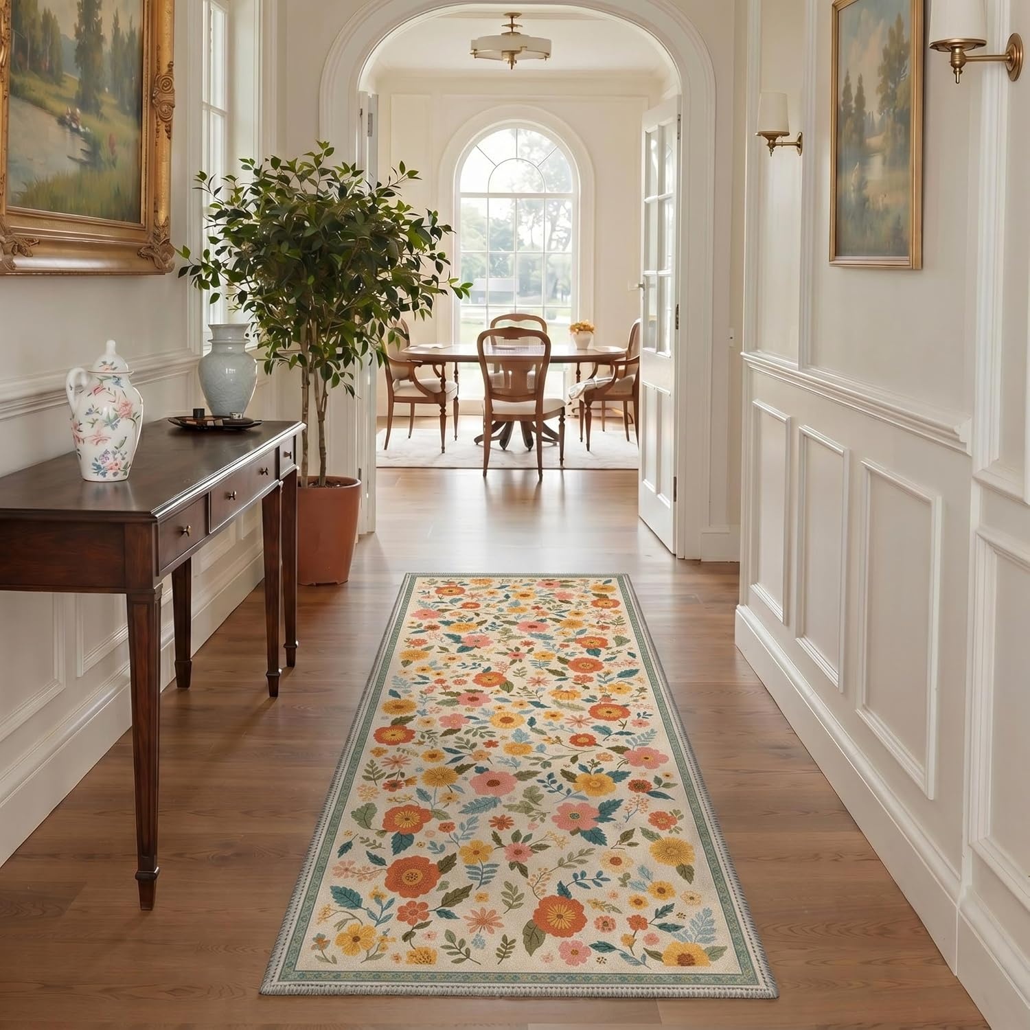 image:imageGENIMO 5X7 Area Rugs for Living Room Machine Washable Modern Botanical Non Slip Low Pile Soft Rugs Vintage Floral Carpet for Bedroom Dining Room Home Office Warm BeigeWarm Beige3