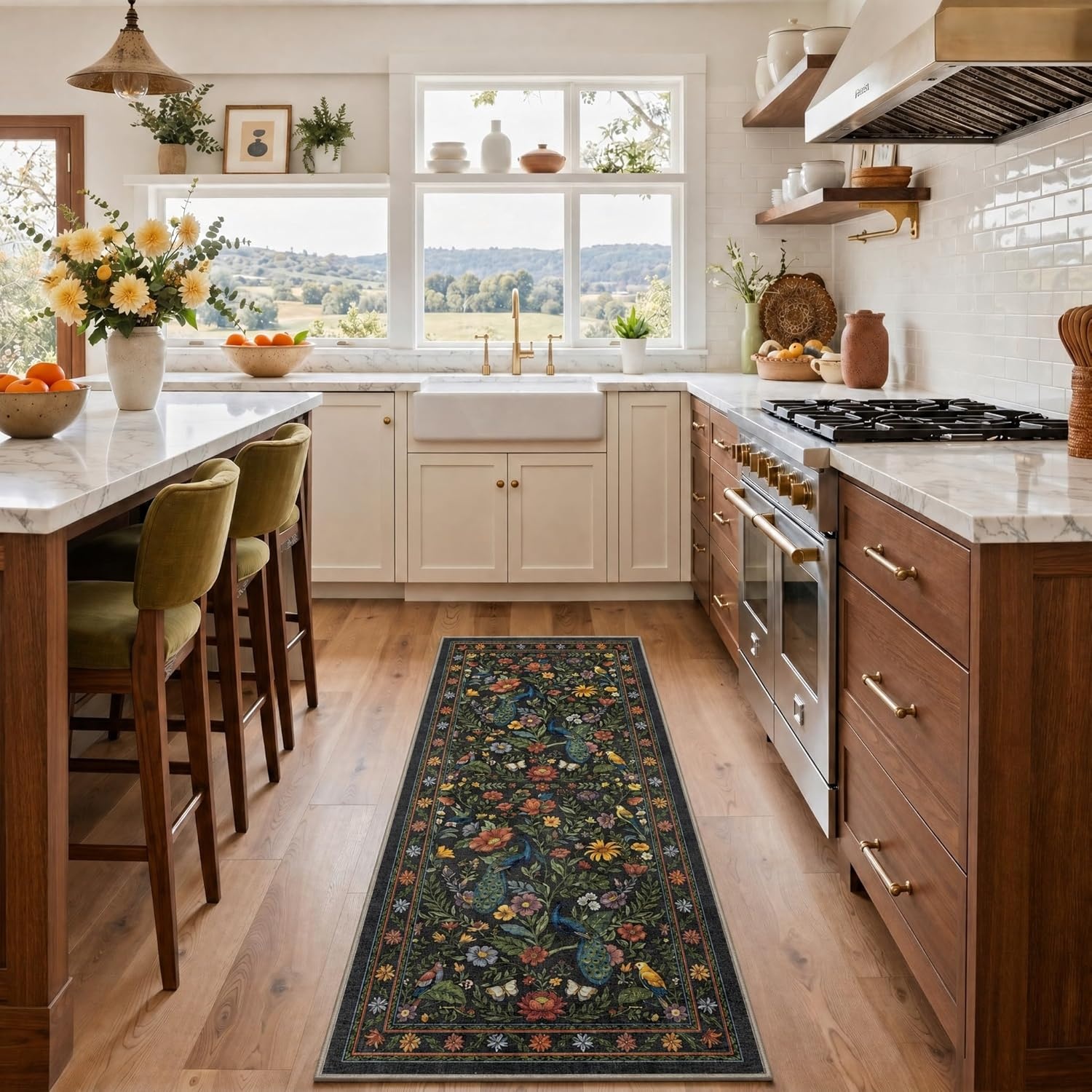 image:imageGENIMO 5X7 Area Rugs for Living Room Machine Washable Modern Botanical Non Slip Low Pile Soft Rugs Vintage Floral Carpet for Bedroom Dining Room Home Office Warm BeigeDusty Charcoal