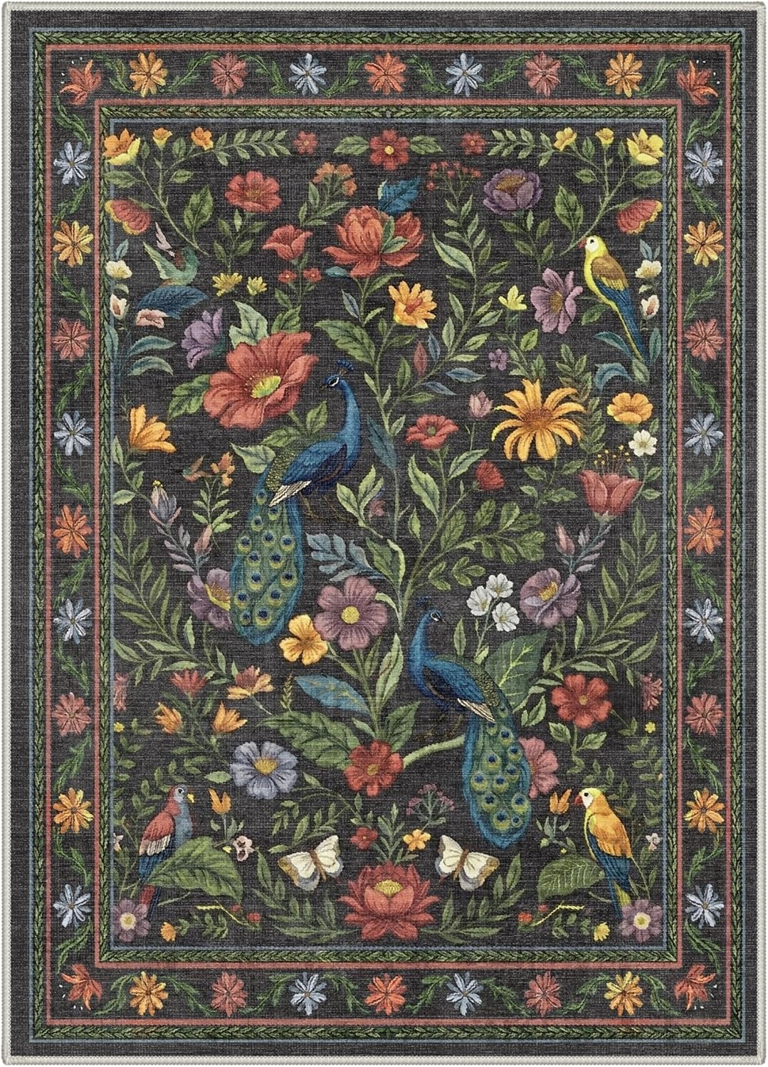 image:imageGENIMO 5X7 Area Rugs for Living Room Machine Washable Modern Botanical Non Slip Low Pile Soft Rugs Vintage Floral Carpet for Bedroom Dining Room Home Office Warm BeigeDusty Charcoal