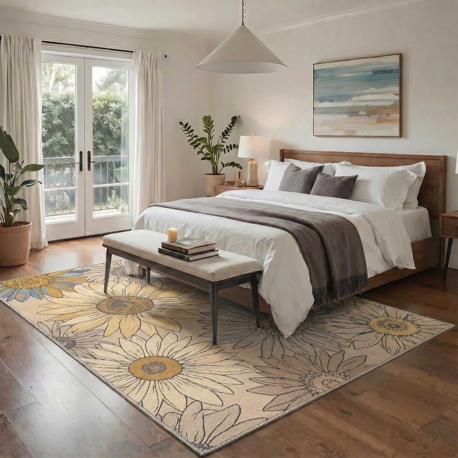 image:imageGENIMO 5X7 Area Rugs for Living Room Machine Washable Modern Botanical Non Slip Low Pile Soft Rugs Vintage Floral Carpet for Bedroom Dining Room Home Office Warm BeigeWarm Beige2